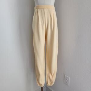 Vintage 90s Pastel Butter Yellow Cotton Knit High Waisted Jogger Pants XS S